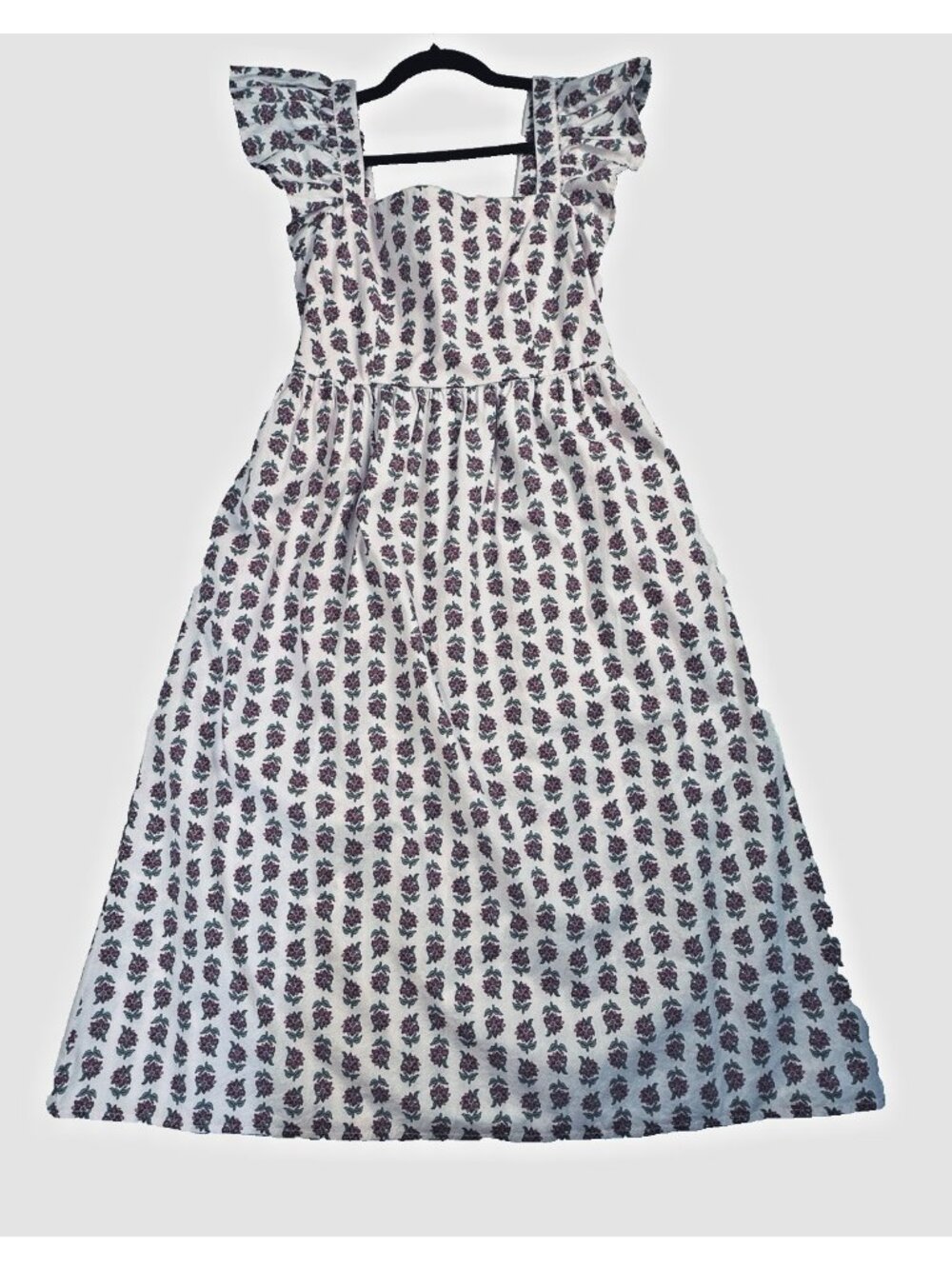 J.Crew Floral Midi Dress Pink Ruffle Sleeve Square Neck Cotton Size 6P NWT $158 - Picture 2 of 16